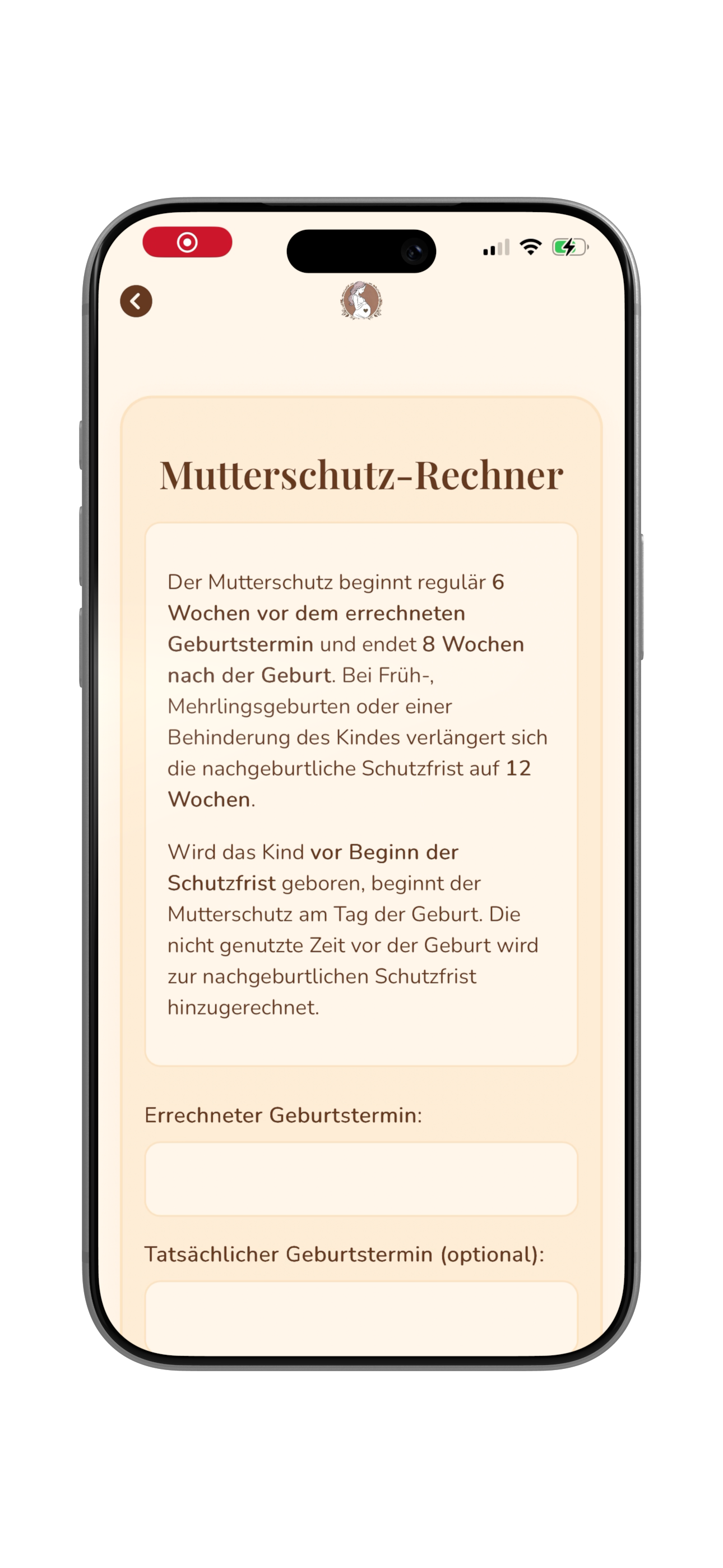 Mutterschutzrechner – Standbild